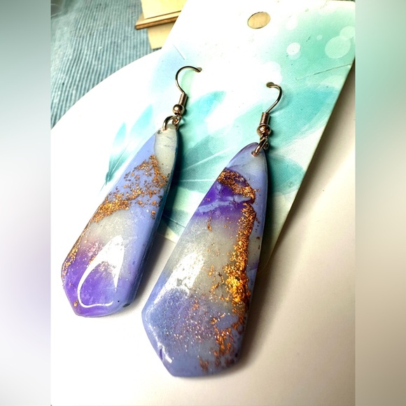 Hand crafted Abstract glow in the dark Purple Polymer Clay Earrings - Picture 4 of 7
